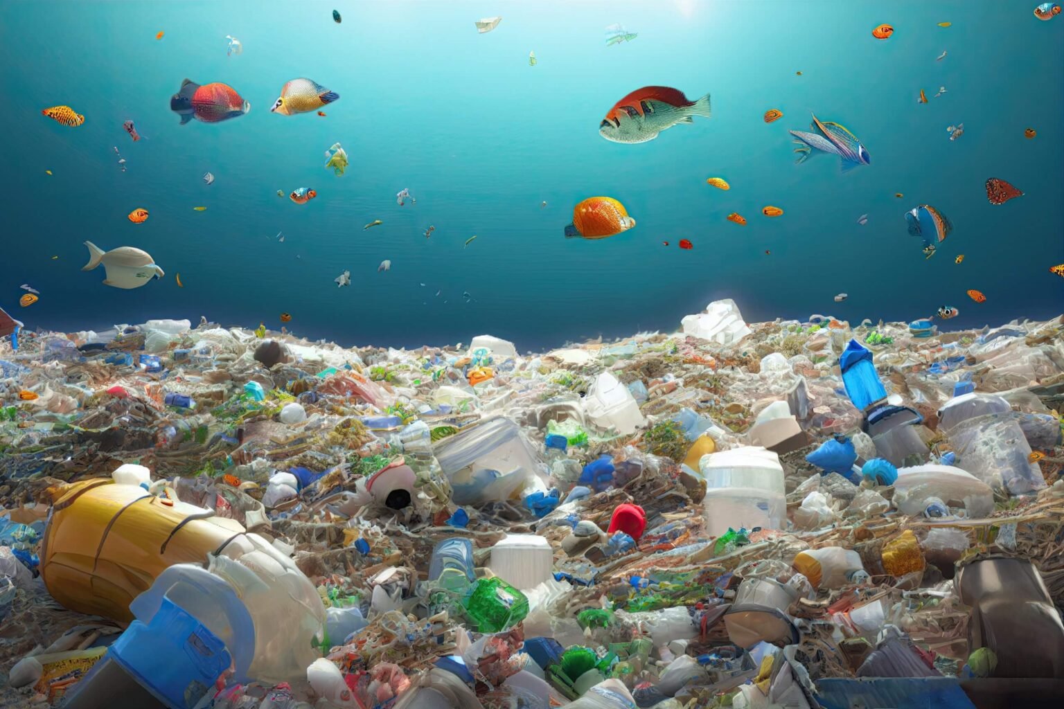 many plastic wastes in the ocean sea